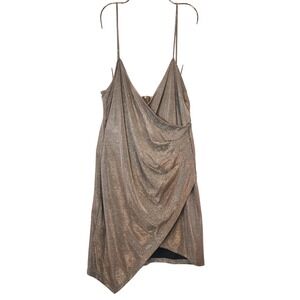 Mind Code Gold Metallic Shimmer Faux Wrap Mini Dress XL Spaghetti Strap
